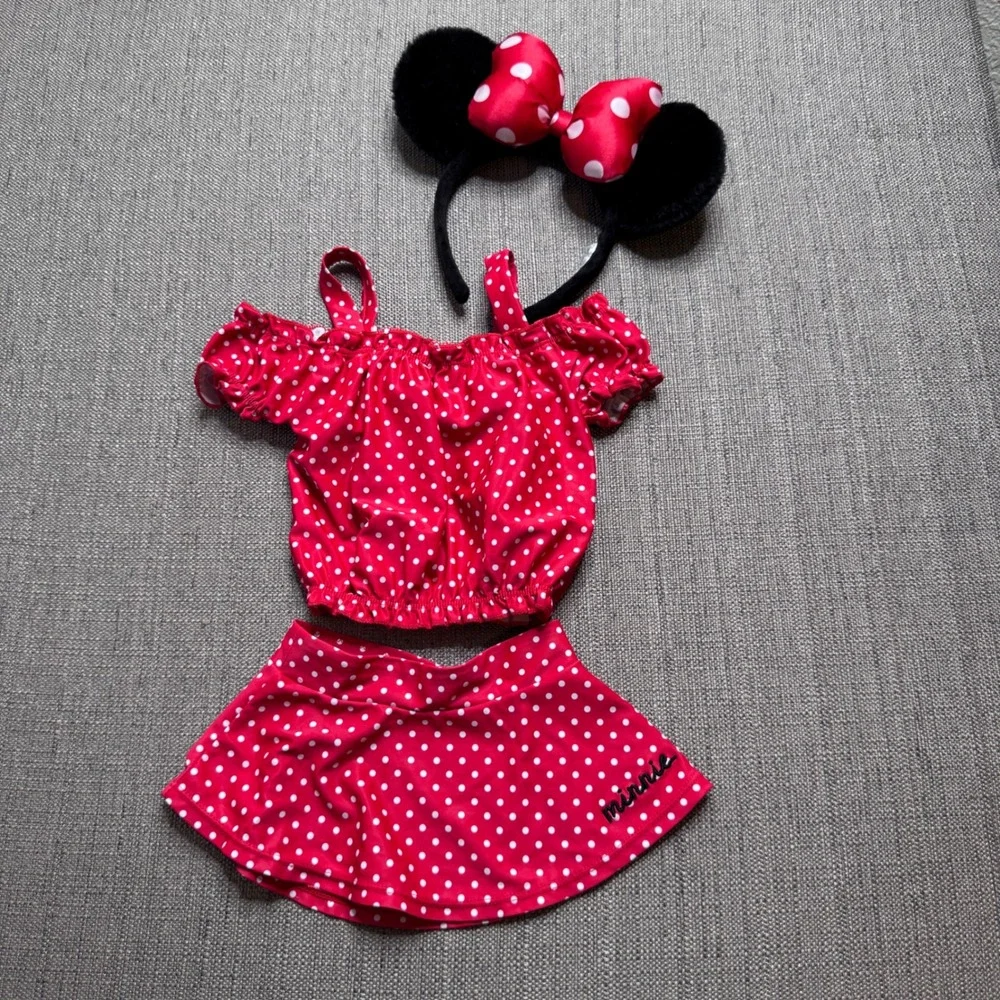 Disney Minnie Mouse Girls Red Polka Dot 2 Piece Swimsuit Set with Ears Size 2T